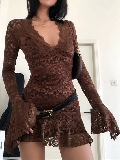 'Cinnamon' Lace Fabric See Through Dress AlielNosirrah