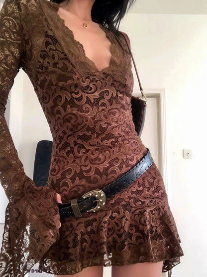 'Cinnamon' Lace Fabric See Through Dress AlielNosirrah