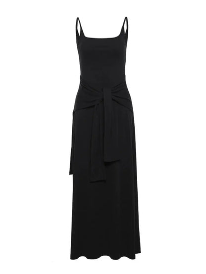 'City Walk' Casual Dark Tie Up Cami Midi Dress AlielNosirrah