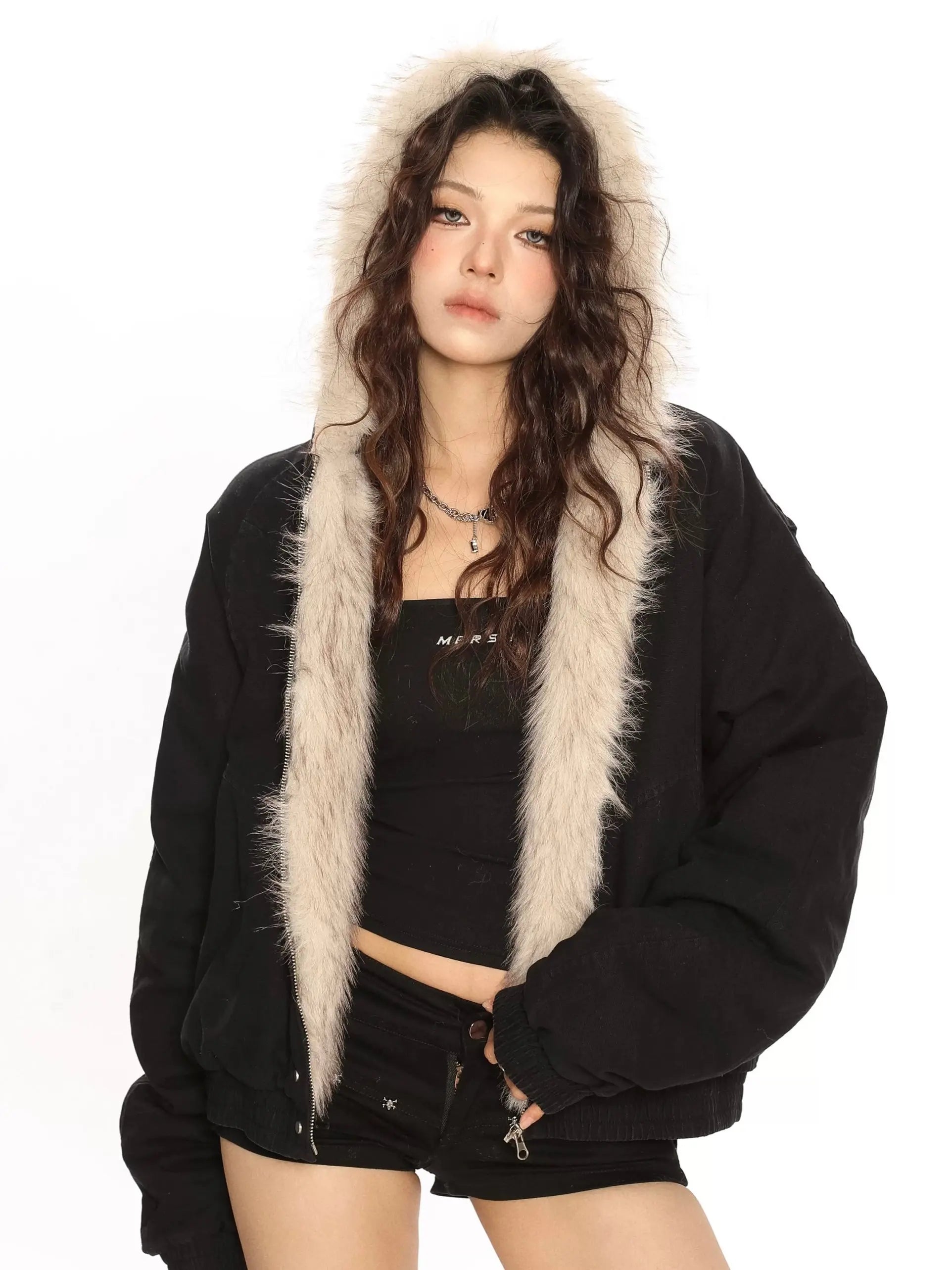 'Cold Szn' Retro Fluffy Hood Cotton Padded Puffer Jacket AlielNosirrah