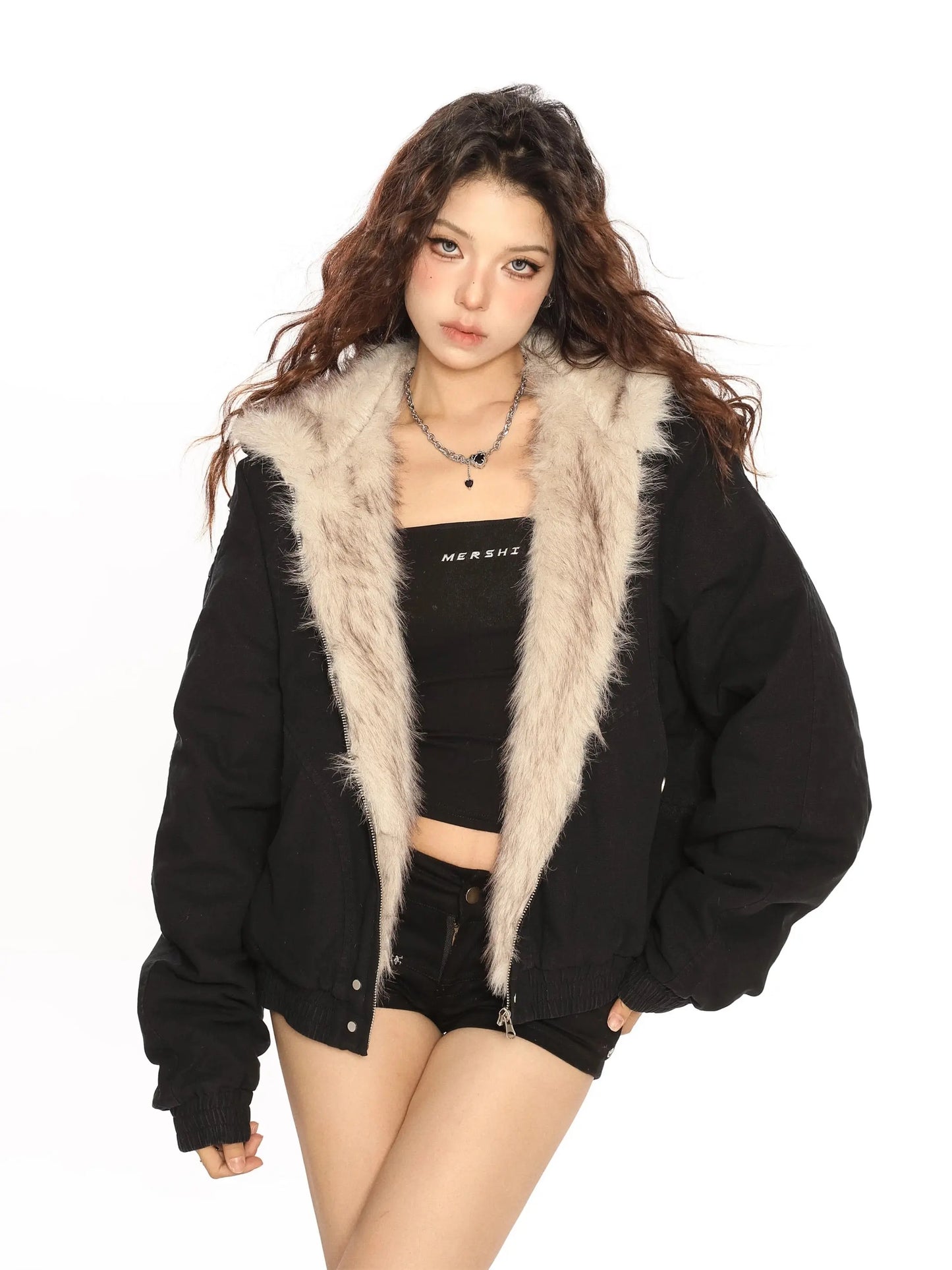 'Cold Szn' Retro Fluffy Hood Cotton Padded Puffer Jacket AlielNosirrah