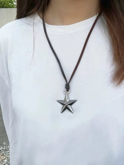 'Collision' Y2k Silver Star Rope  Necklace AlielNosirrah