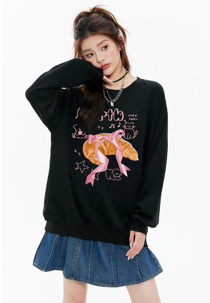 'Croissant Factory‘ Coquette Cute Ribbon Dessert Sweatshirt AlielNosirrah