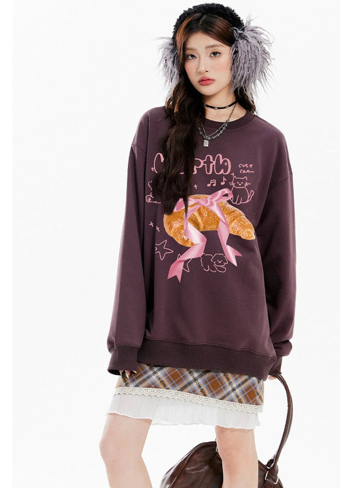 'Croissant Factory‘ Coquette Cute Ribbon Dessert Sweatshirt AlielNosirrah