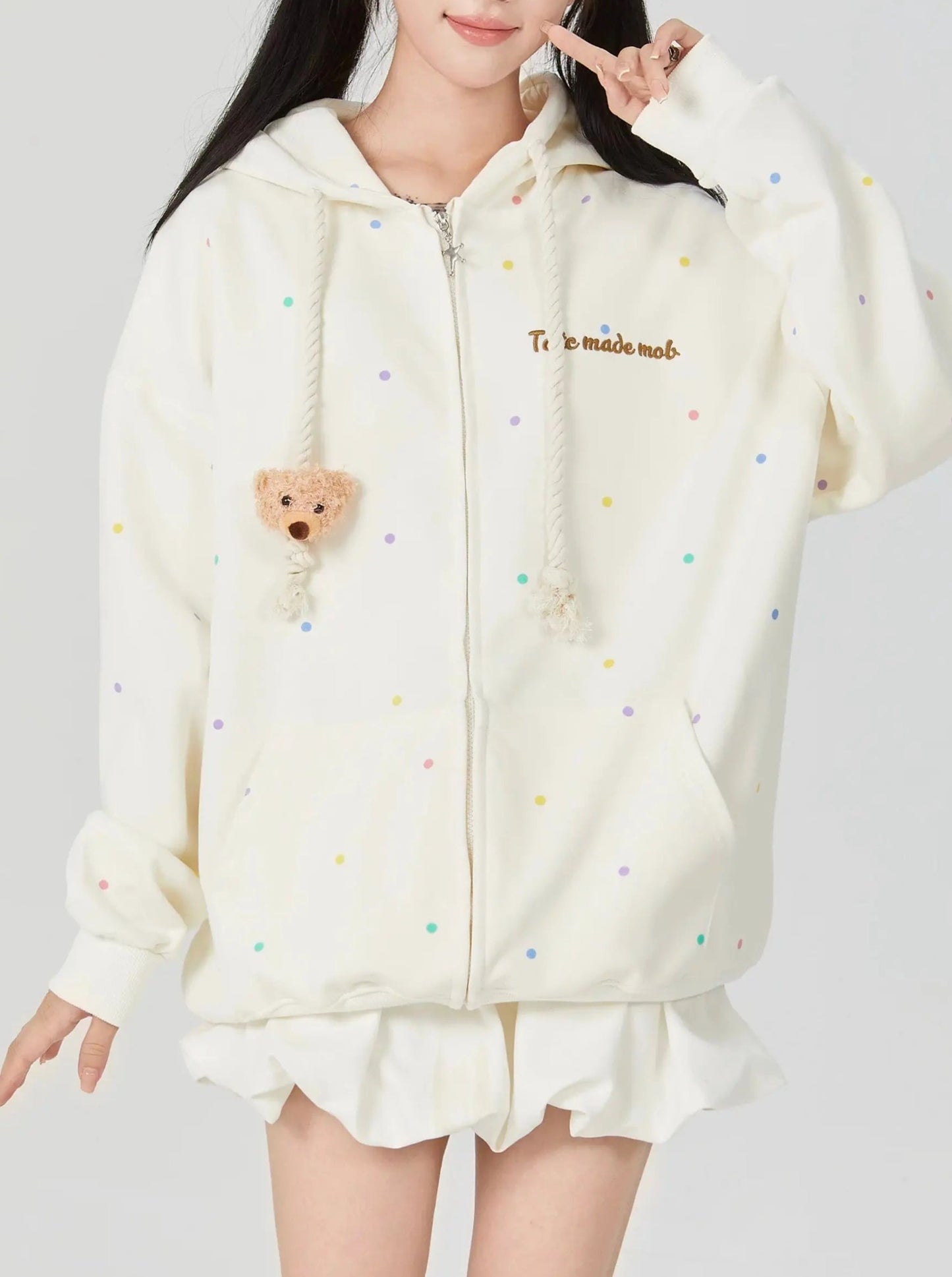 'Cutie Bear' Oversized Stuffed Bear Dot Hoodie Jacket AlielNosirrah