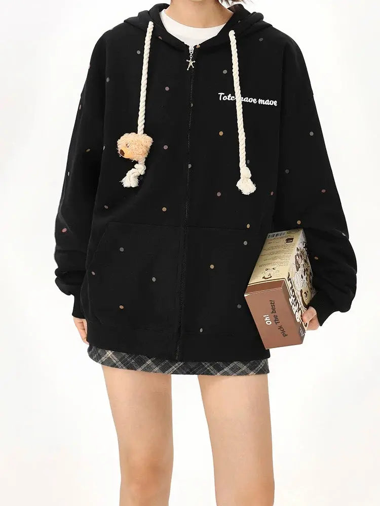 'Cutie Bear' Oversized Stuffed Bear Dot Hoodie Jacket AlielNosirrah