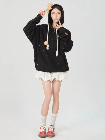 'Cutie Bear' Oversized Stuffed Bear Dot Hoodie Jacket AlielNosirrah