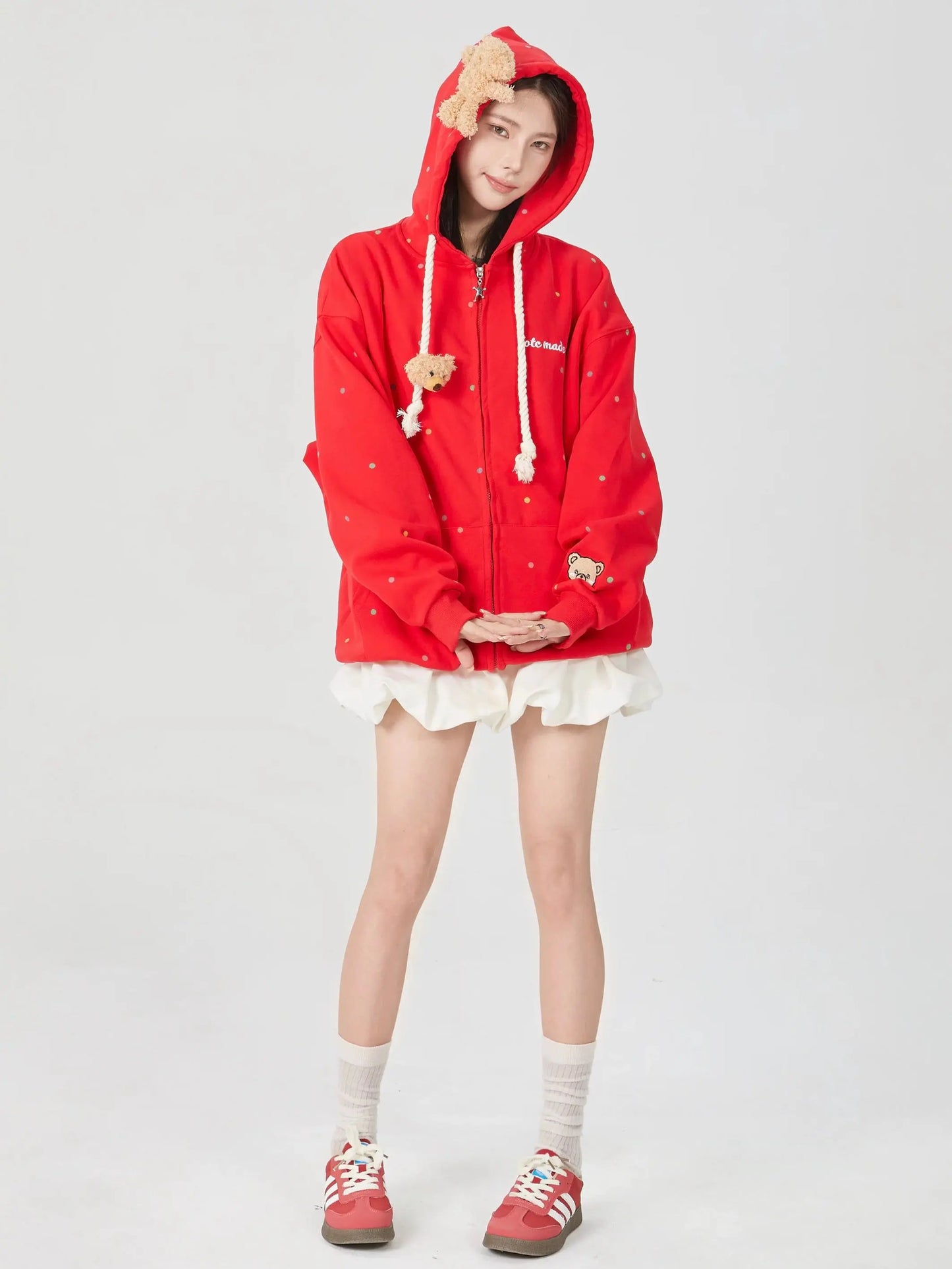 'Cutie Bear' Oversized Stuffed Bear Dot Hoodie Jacket AlielNosirrah