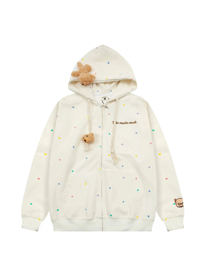 'Cutie Bear' Oversized Stuffed Bear Dot Hoodie Jacket AlielNosirrah