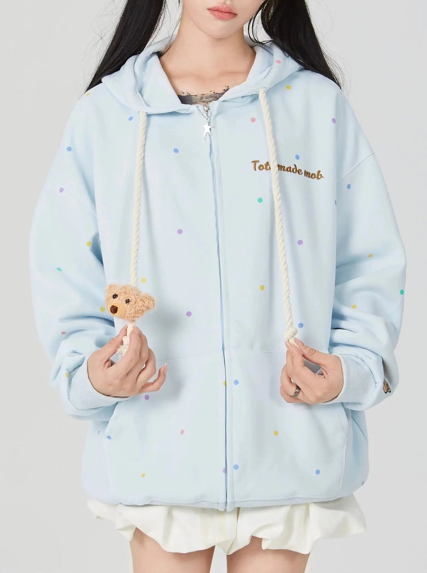 'Cutie Bear' Oversized Stuffed Bear Dot Hoodie Jacket AlielNosirrah