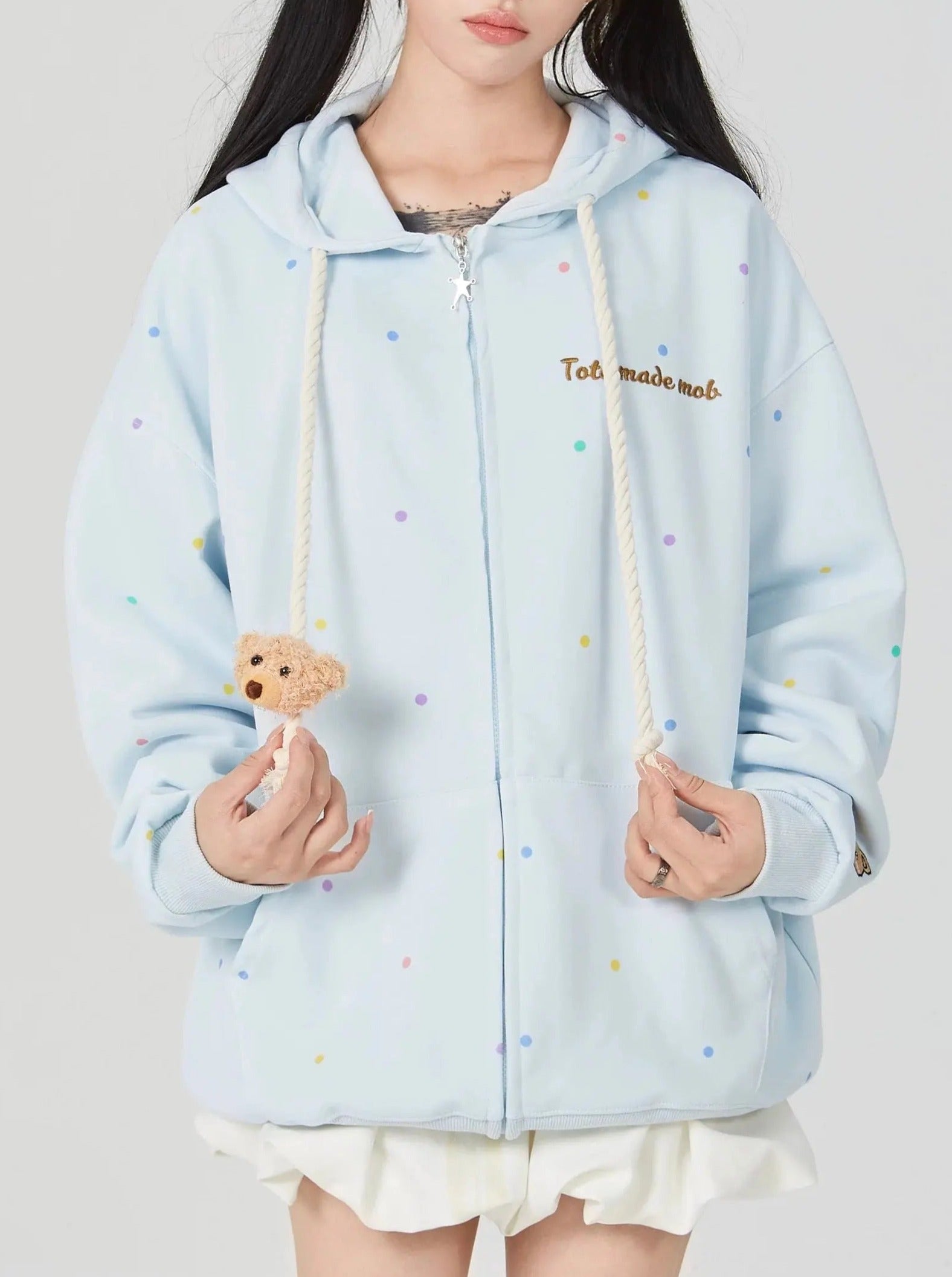 'Cutie Bear' Oversized Stuffed Bear Dot Hoodie Jacket AlielNosirrah