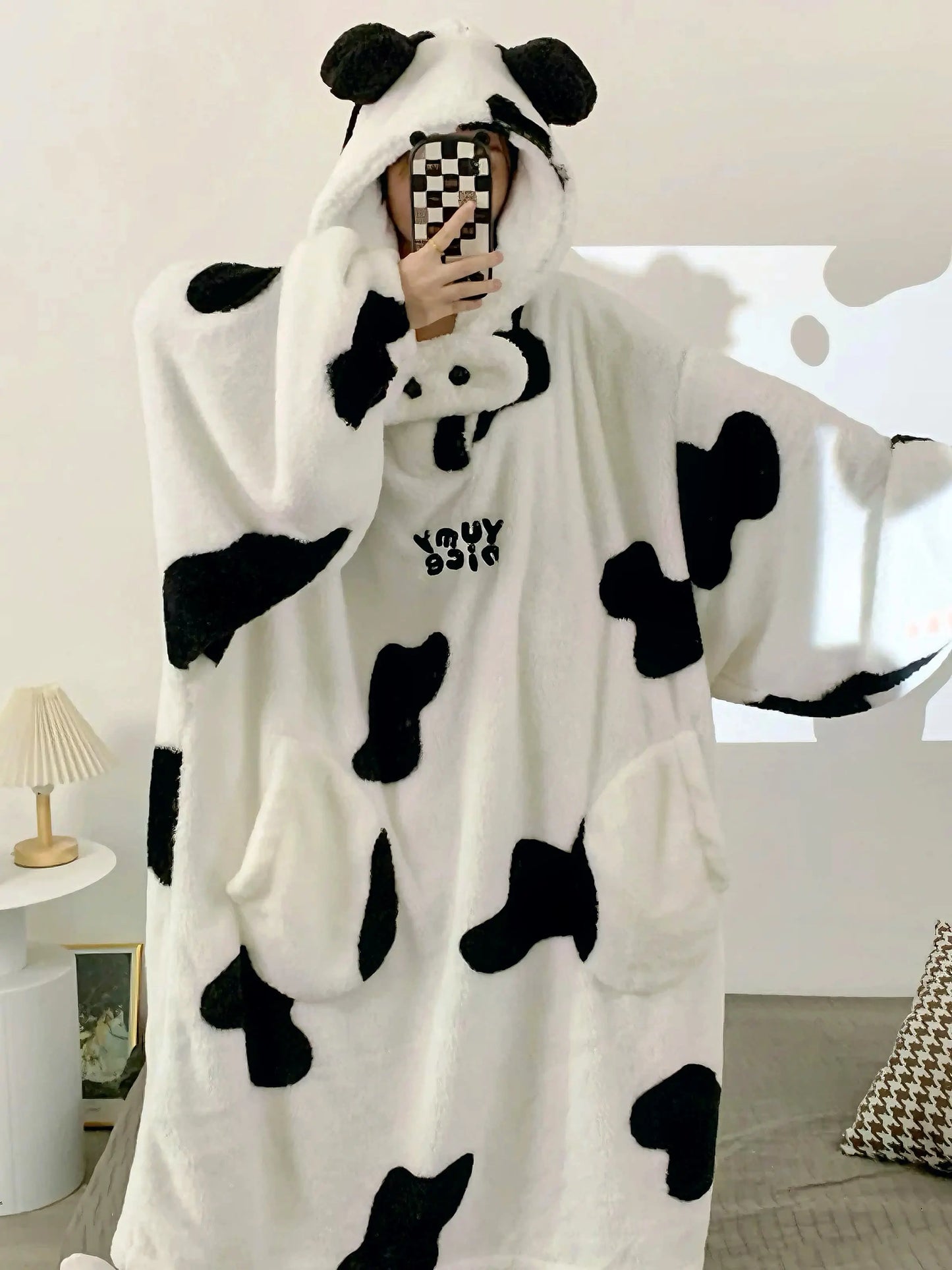 'Cutie Cow' Kawaii Fleeced Cow Prints Fluffy Pjms Rope AlielNosirrah