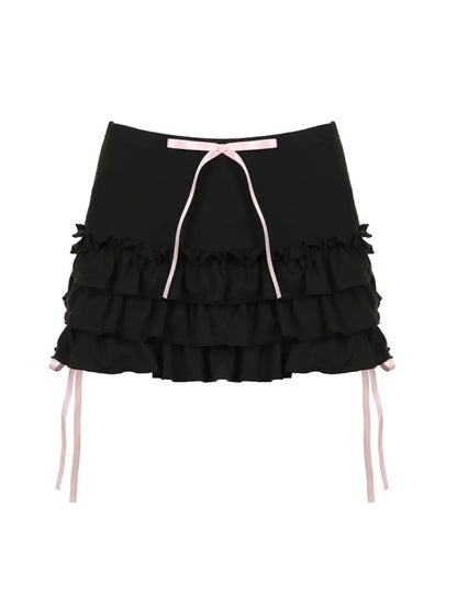 'Dark Sweetie' Coquette Black Pink Ribbon Mini Skort AlielNosirrah