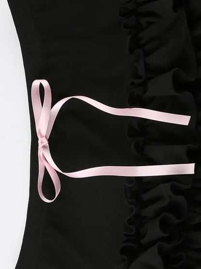 'Dark Sweetie' Coquette Black Pink Ribbon Mini Skort AlielNosirrah