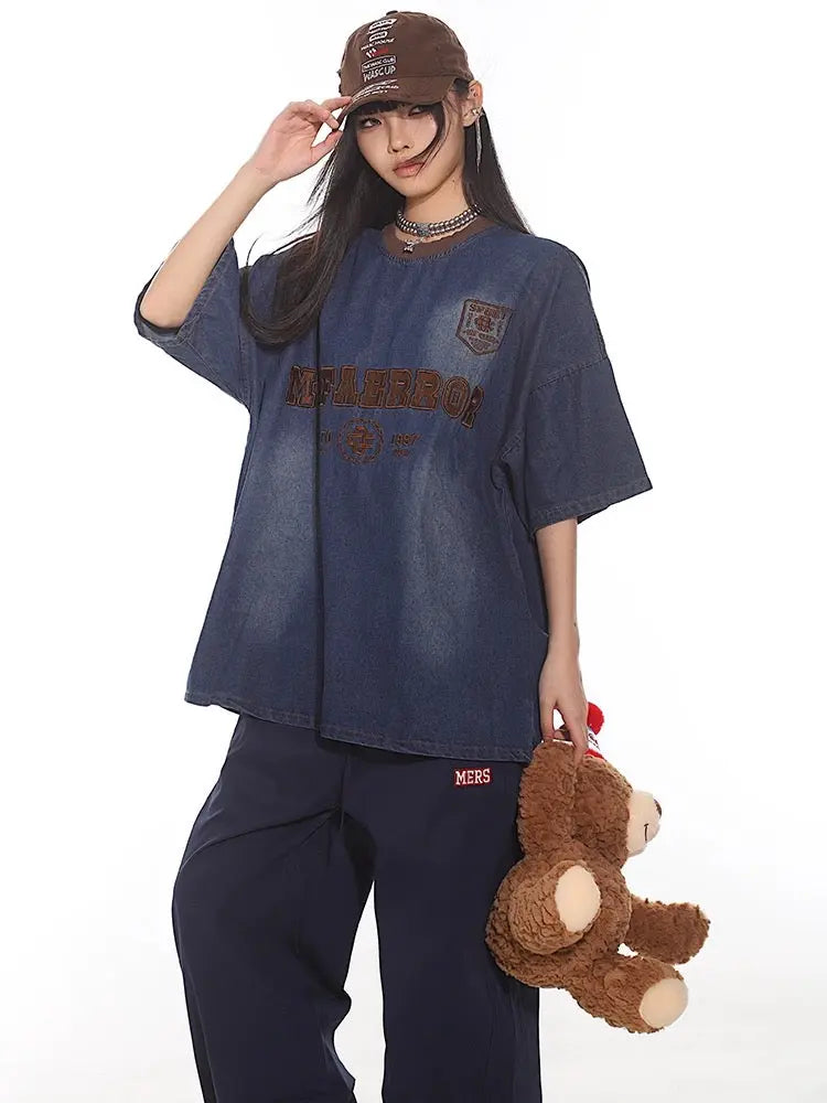 'Denim Bear' Street Distressed  style Oversized T Shirts AlielNosirrah