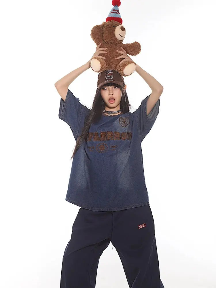 'Denim Bear' Street Distressed  style Oversized T Shirts AlielNosirrah