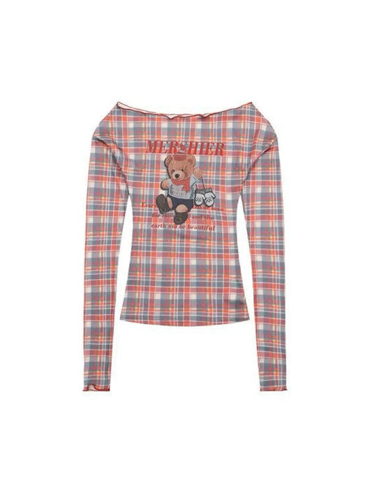 'Dessert Shop' Y2k Cute Checked Bear Pattern Shirts AlielNosirrah