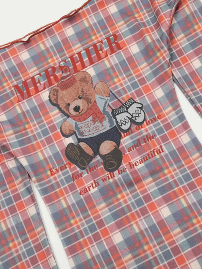 'Dessert Shop' Y2k Cute Checked Bear Pattern Shirts AlielNosirrah