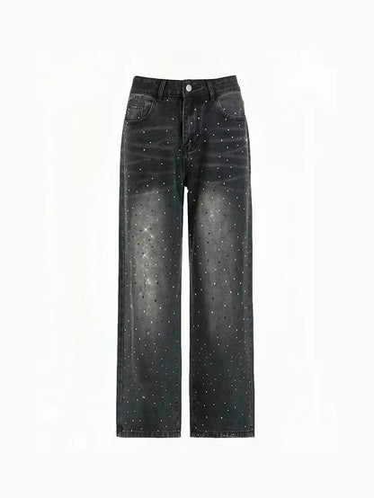 'Diamond Glaze' Shinning Rhinestone Oversized Denim Pants AlielNosirrah