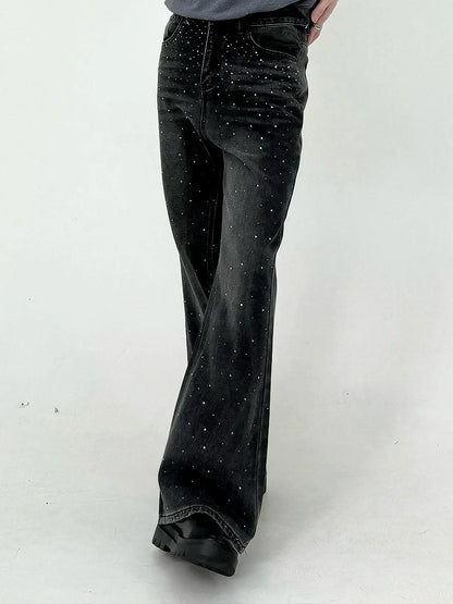 'Diamond Glaze' Shinning Rhinestone Oversized Denim Pants AlielNosirrah