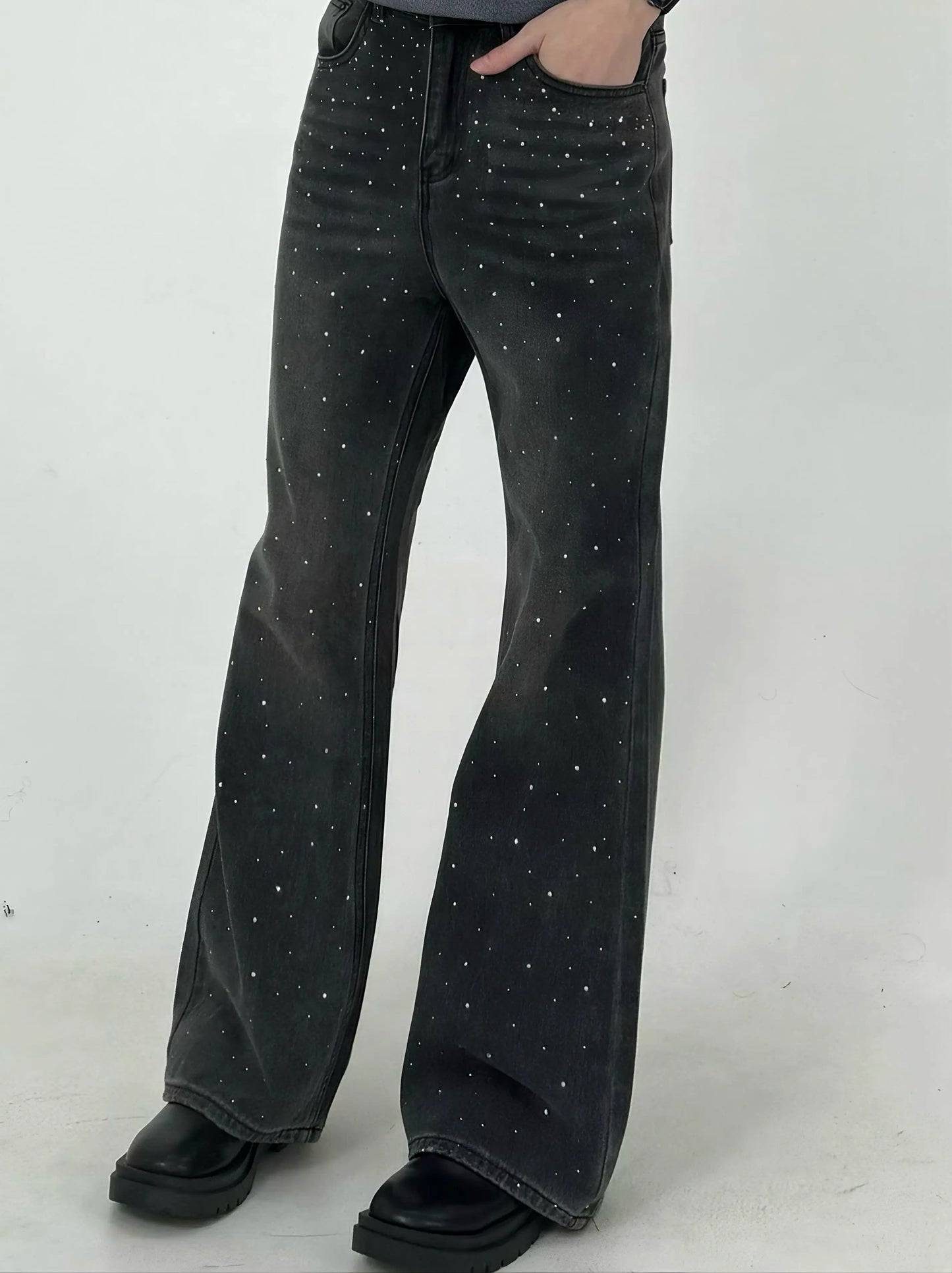 'Diamond Glaze' Shinning Rhinestone Oversized Denim Pants AlielNosirrah