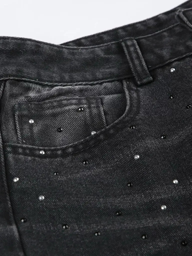 'Diamond Glaze' Shinning Rhinestone Oversized Denim Pants AlielNosirrah