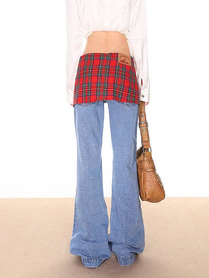 'Dilemma' Streetstyle Punk Red Checked Denim Pants AlielNosirrah