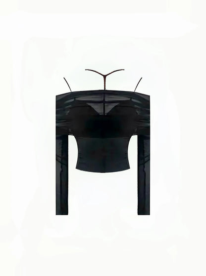 'Dim Lights' Dark Off Shoulder Cross Strap See Trough 2pcs Top AlielNosirrah