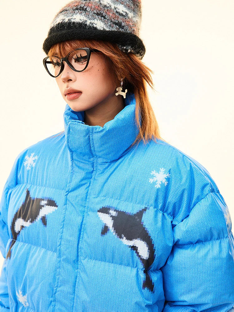 'Dolphin' Y2k Retro Pixel Style Oversized Puffer Jacket AlielNosirrah