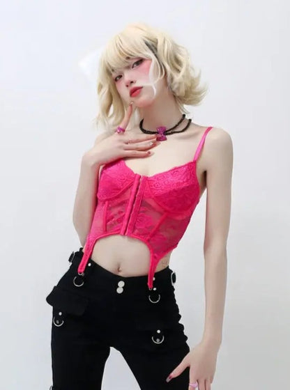 'DragonFruit' Pink Lace Barbiecore Cami Top AlielNosirrah