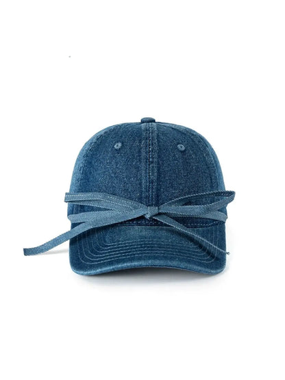 'ETA' Y2k Denim Ribbon Sun Block Baseball Cap AlielNosirrah