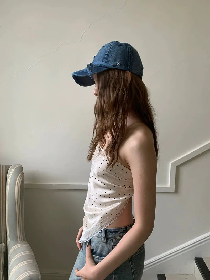 'ETA' Y2k Denim Ribbon Sun Block Baseball Cap AlielNosirrah