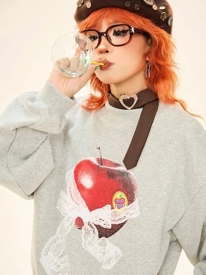 'Emi Period' Acubi Oversized Ribbon Apple Sweatshirt AlielNosirrah