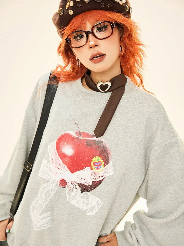 'Emi Period' Acubi Oversized Ribbon Apple Sweatshirt AlielNosirrah