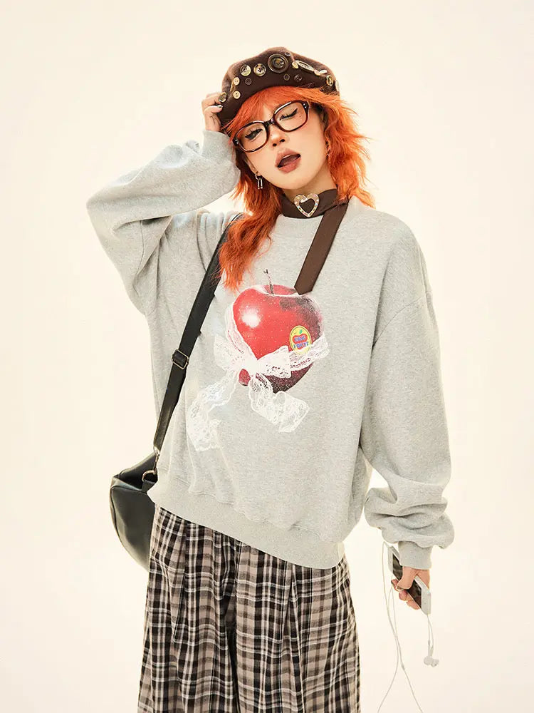 'Emi Period' Acubi Oversized Ribbon Apple Sweatshirt AlielNosirrah