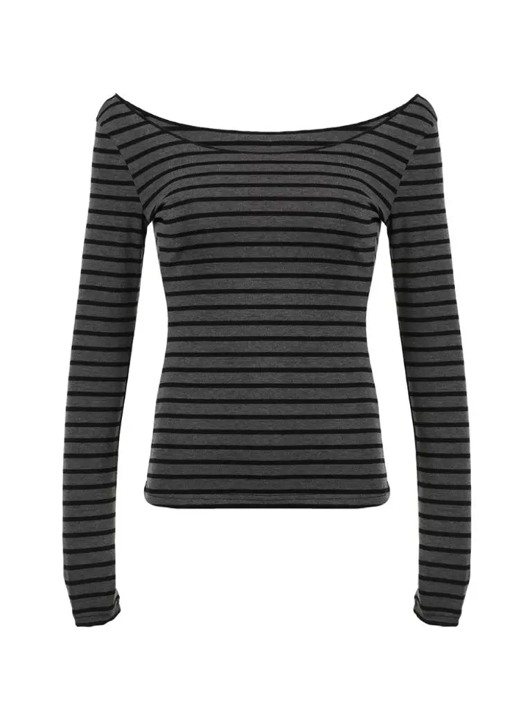 'Faded Time' Fall Acubi Striped Long Sleeve Off Shoulder Top AlielNosirrah