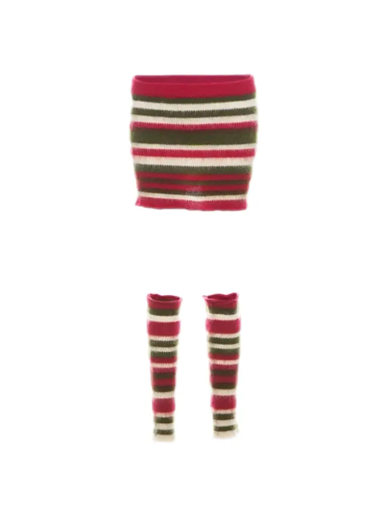 'Fairy Lights' Holiday Christmas Striped Knitted Skirt Legwarmers AlielNosirrah