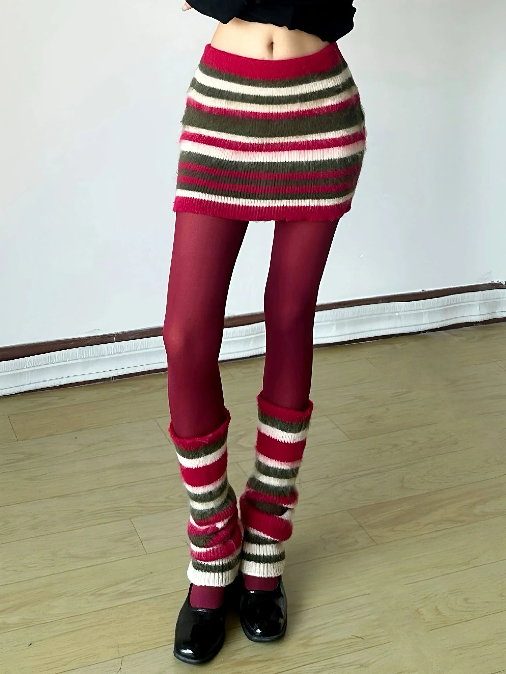 'Fairy Lights' Holiday Christmas Striped Knitted Skirt Legwarmers AlielNosirrah