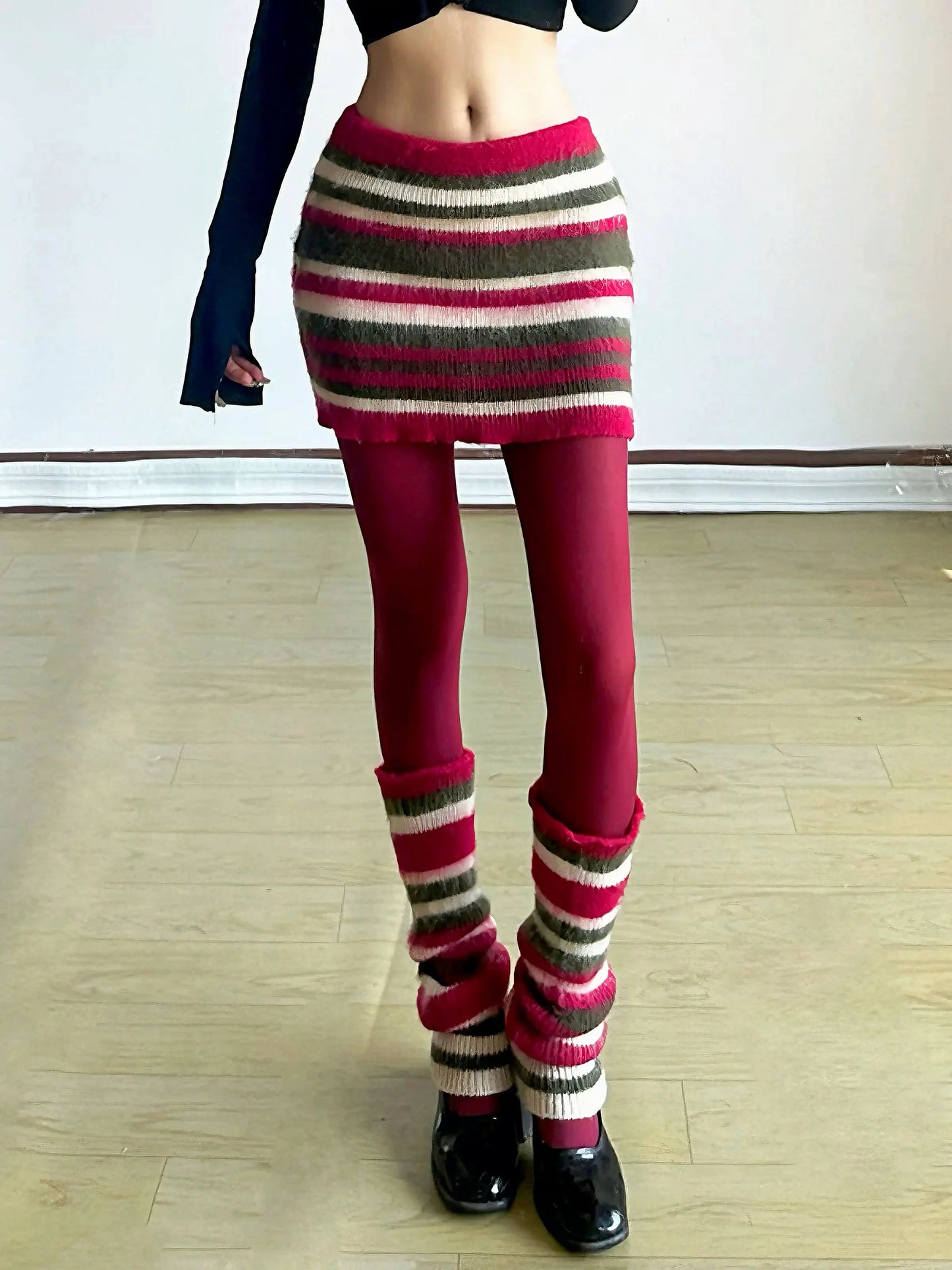 'Fairy Lights' Holiday Christmas Striped Knitted Skirt Legwarmers AlielNosirrah