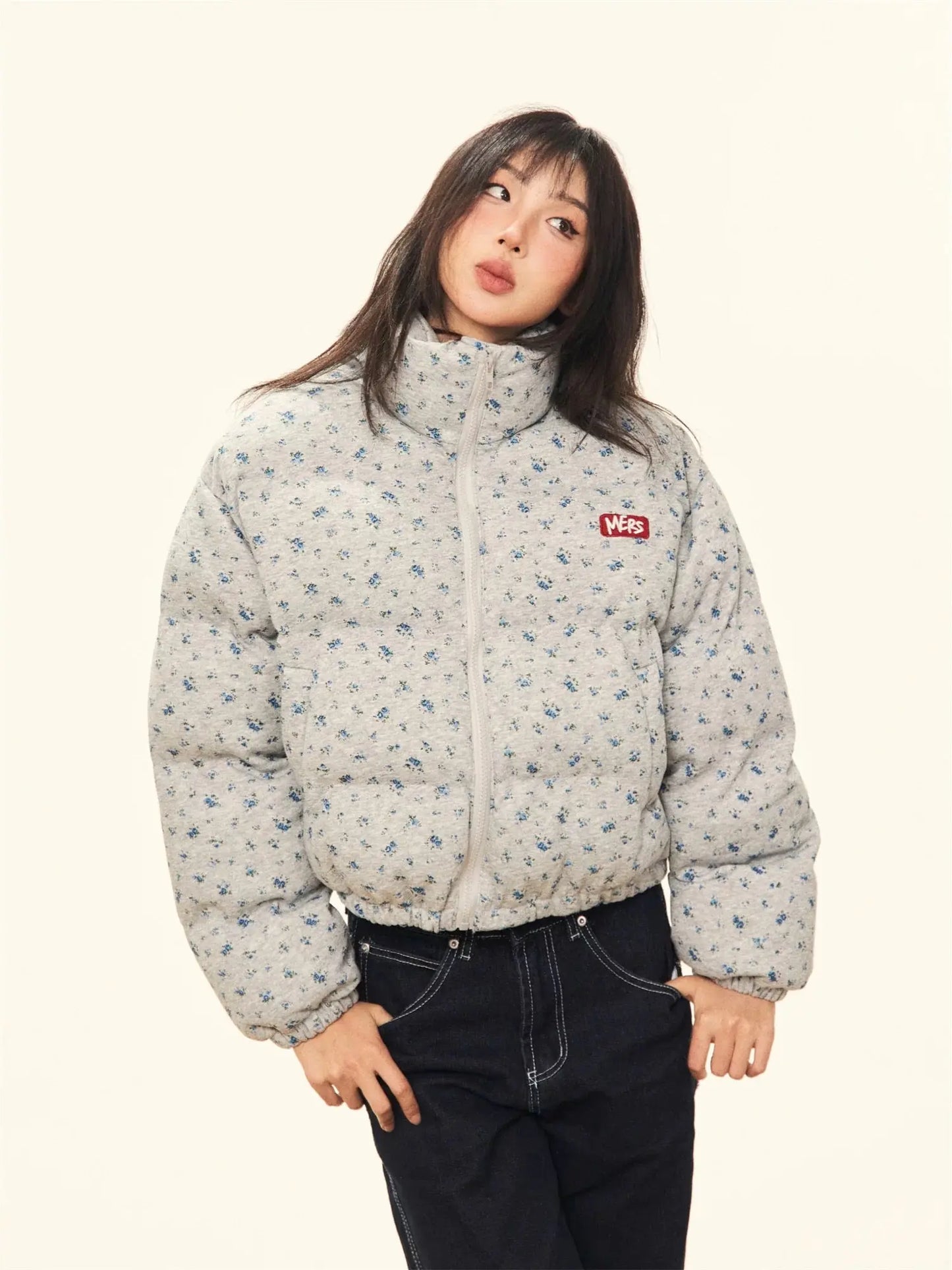 'Flower Basket' Floral Print Coquette Cute Kawaii Puffer Jacket AlielNosirrah