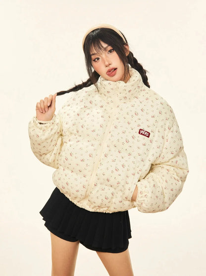 'Flower Basket' Floral Print Coquette Cute Kawaii Puffer Jacket AlielNosirrah