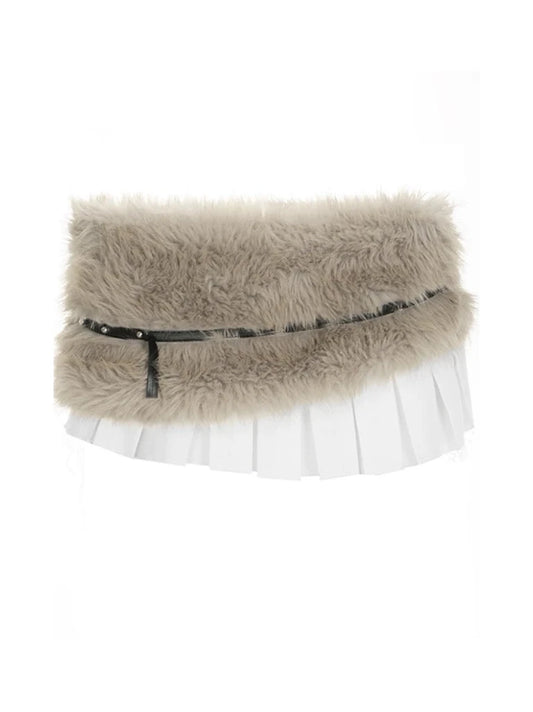 'Fox Tail' Y2k Vegan Leather Fluffy Mini Belt Skirt AlielNosirrah