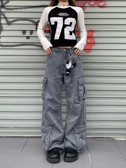 'Grey Wall' Grunge style Multiple Pockets Pants AlielNosirrah