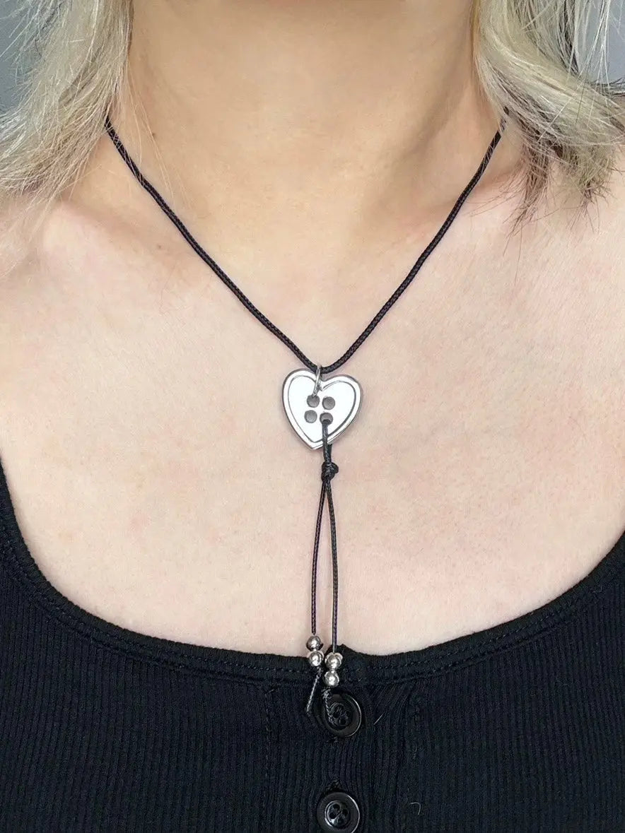 'Have My Heart' Dark Rope Heart Button Necklace AlielNosirrah