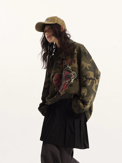 'Heart Lock' Streetstyle Camouflage Oversized Hoodie AlielNosirrah