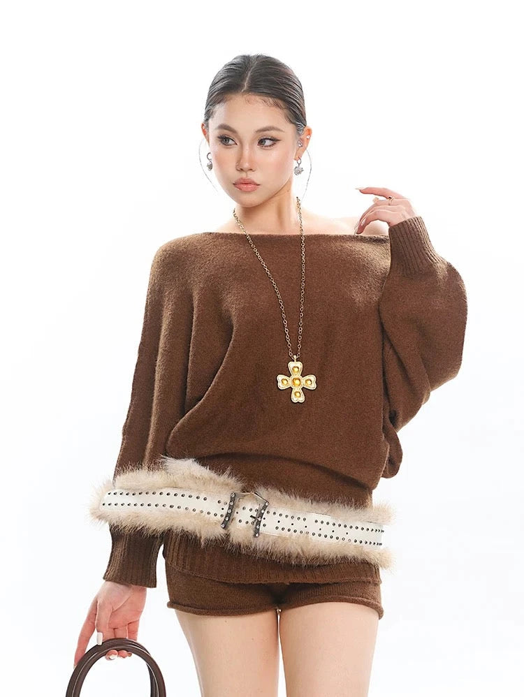 'Hot-to-Go' Y2k Off Shoulder Sweater Shorts 2pcs Set AlielNosirrah