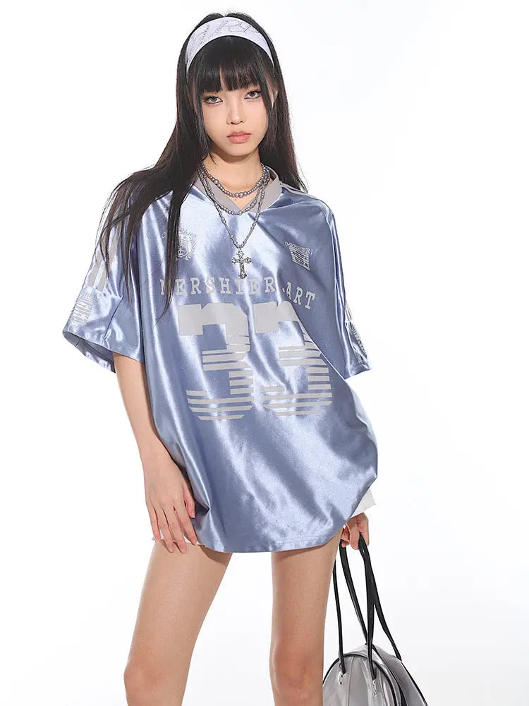 'Ice Mints' Streetstyle Blokecore Soft Blue Silky Oversized Shirts AlielNosirrah