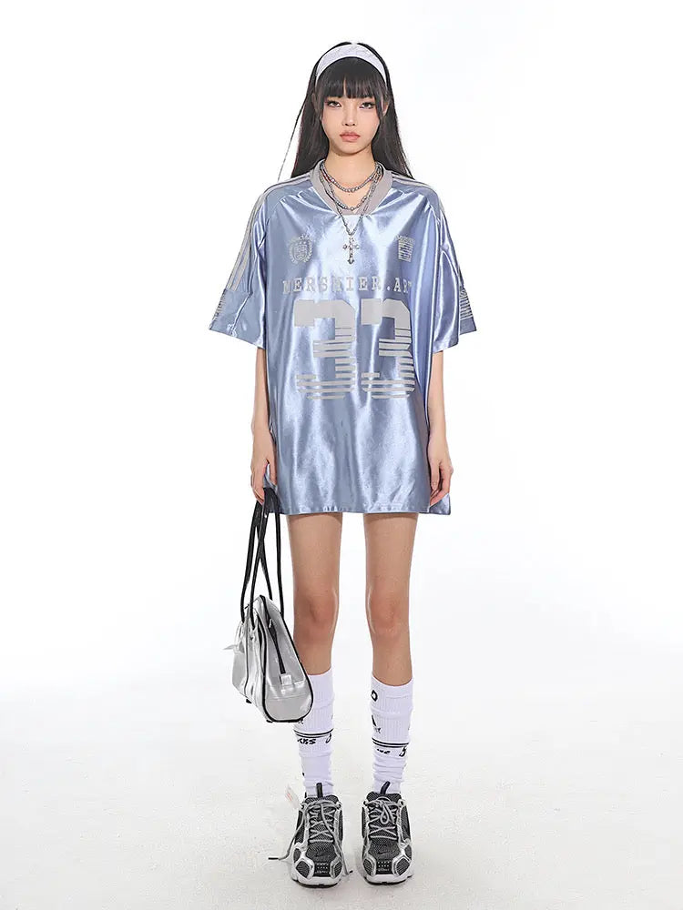 'Ice Mints' Streetstyle Blokecore Soft Blue Silky Oversized Shirts AlielNosirrah