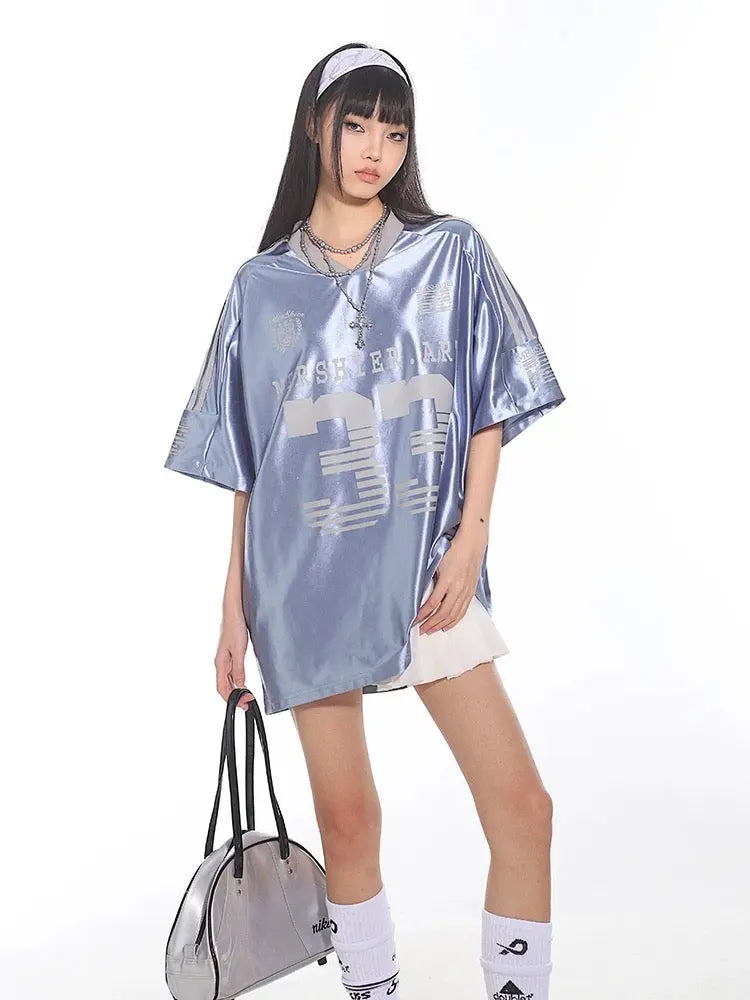 'Ice Mints' Streetstyle Blokecore Soft Blue Silky Oversized Shirts AlielNosirrah