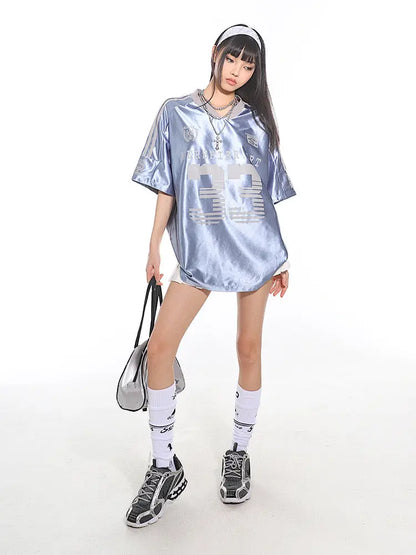 'Ice Mints' Streetstyle Blokecore Soft Blue Silky Oversized Shirts AlielNosirrah